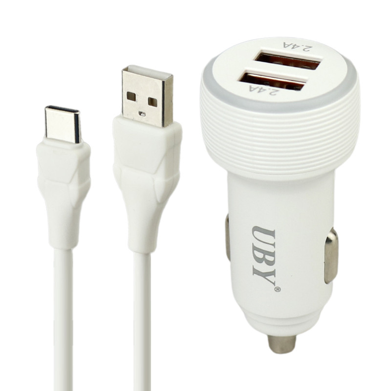 شارژر فندکی فست شارژ UBY U-C12 2.4A 12W + کابل تایپ سی