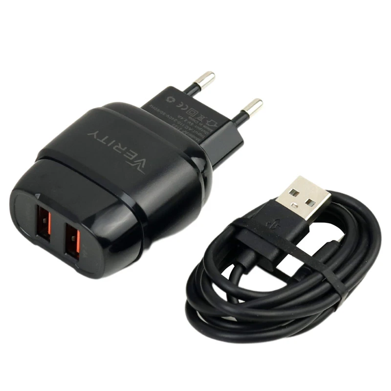 شارژر دیواری فست شارژ Verity AP2123 2Port 2.4A + کابل میکرو یو اس بی