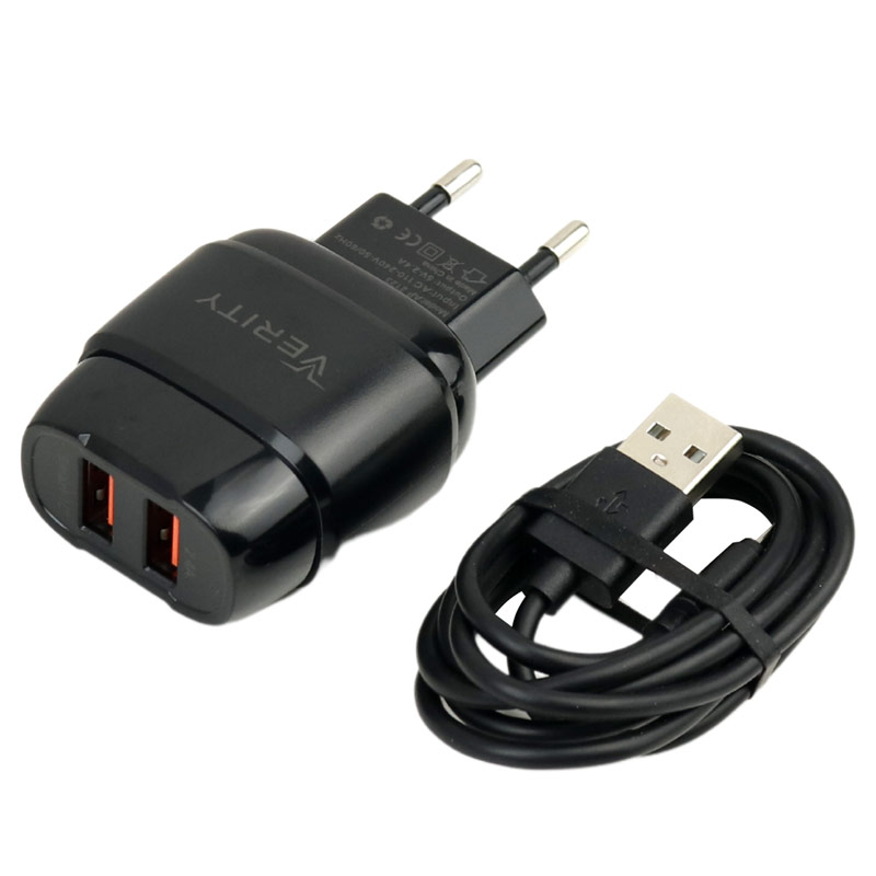 شارژر دیواری فست شارژ Verity AP2123 2Port 2.4A + کابل میکرو یو اس بی