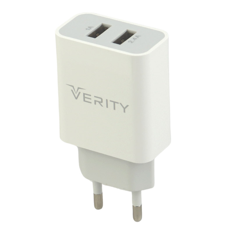 شارژر دیواری فست شارژ Verity AP2124 2Port 2.4A + کابل میکرو یو اس بی
