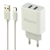 شارژر دیواری فست شارژ Verity AP2124 2Port 2.4A + کابل میکرو یو اس بی
