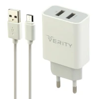 شارژر دیواری فست شارژ Verity AP2124 2Port 2.4A + کابل میکرو یو اس بی