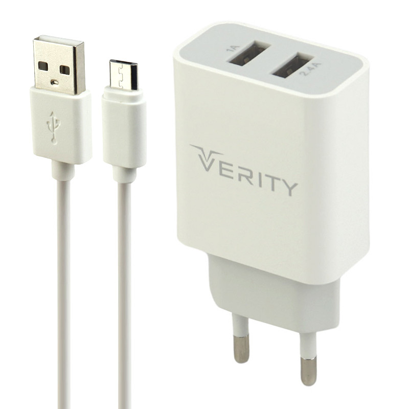 شارژر دیواری فست شارژ Verity AP2124 2Port 2.4A + کابل میکرو یو اس بی