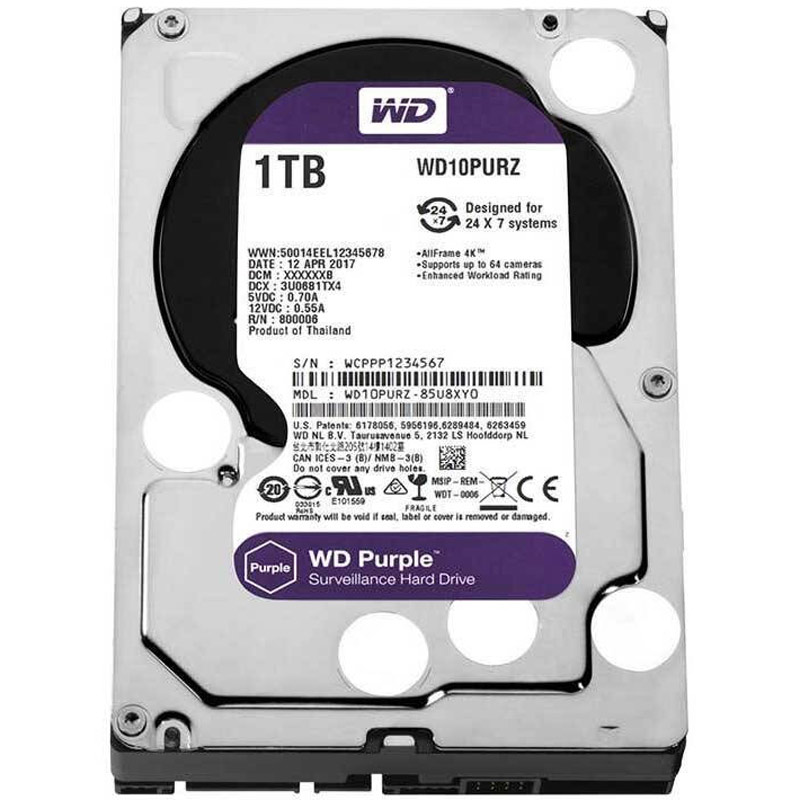 هارد دیسک اینترنال بنفش وسترن دیجیتال Purple ظرفیت 1 ترابایت