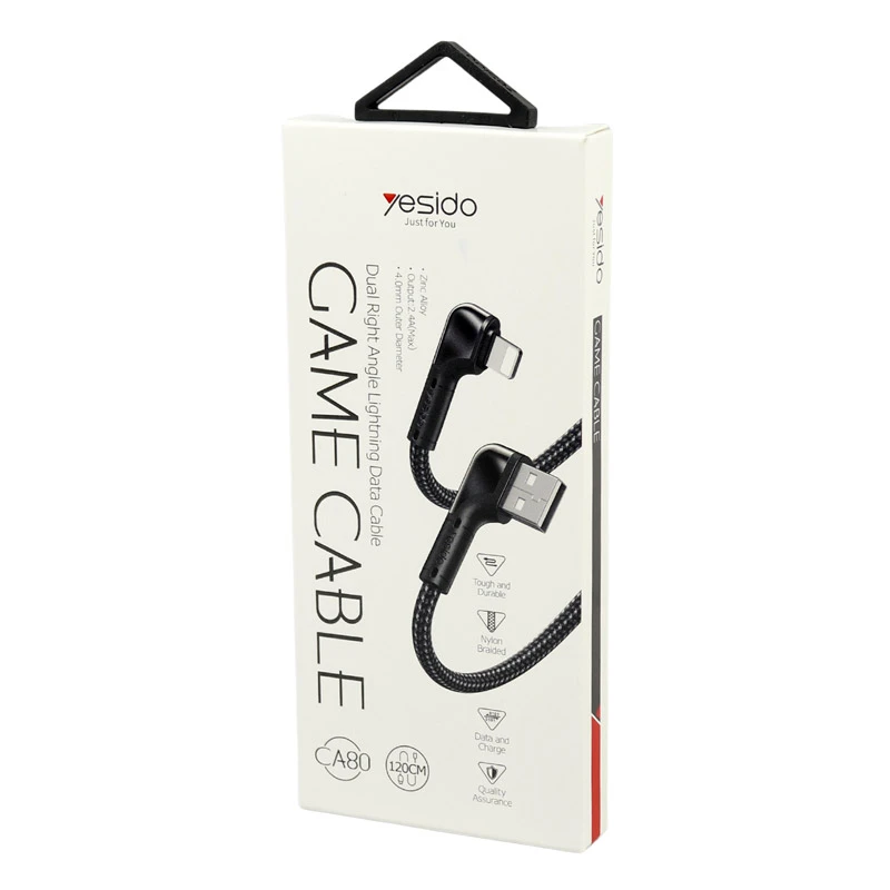 کابل لایتنینگ فست شارژ 2.4 آمپر یسیدو CA80 دو سر L طول 1.2 متر