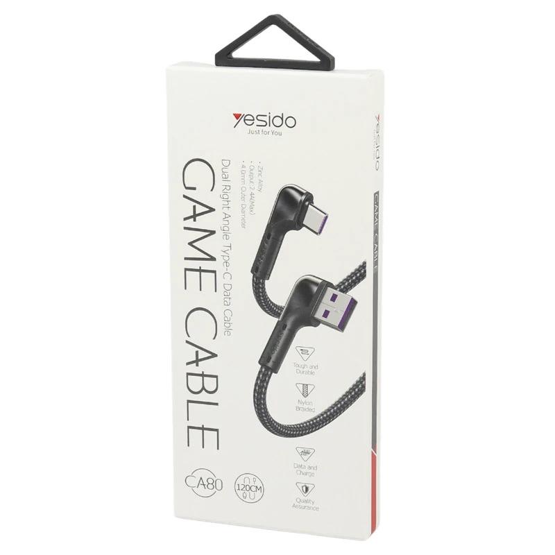 کابل تایپ سی فست شارژ 2.4 آمپر یسیدو CA80 دو سر L طول 1.2 متر