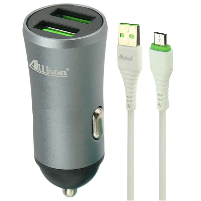 شارژر فندکی فست شارژ Allison ALS-N028 ALS-A100 2.4A 12W + کابل میکرو یو اس بی
