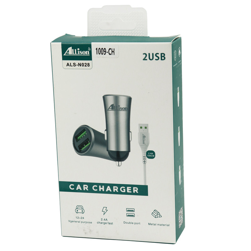 شارژر فندکی فست شارژ Allison ALS-N028 ALS-A100 2.4A 12W + کابل آیفونی