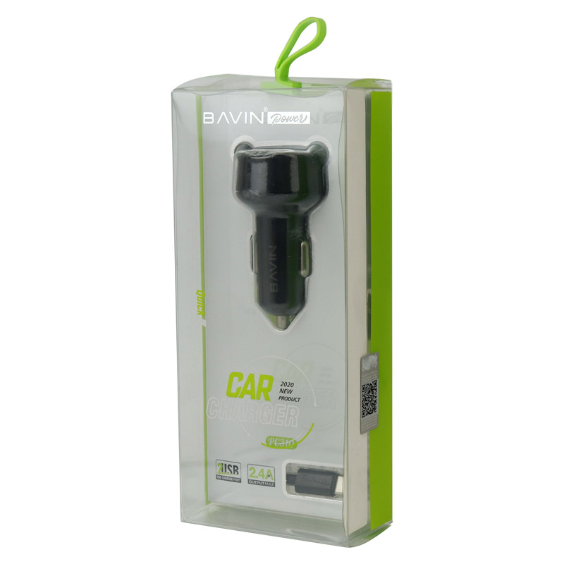 شارژر فندکی فست شارژ Bavin PC310 2.4A 12W + کابل تایپ سی