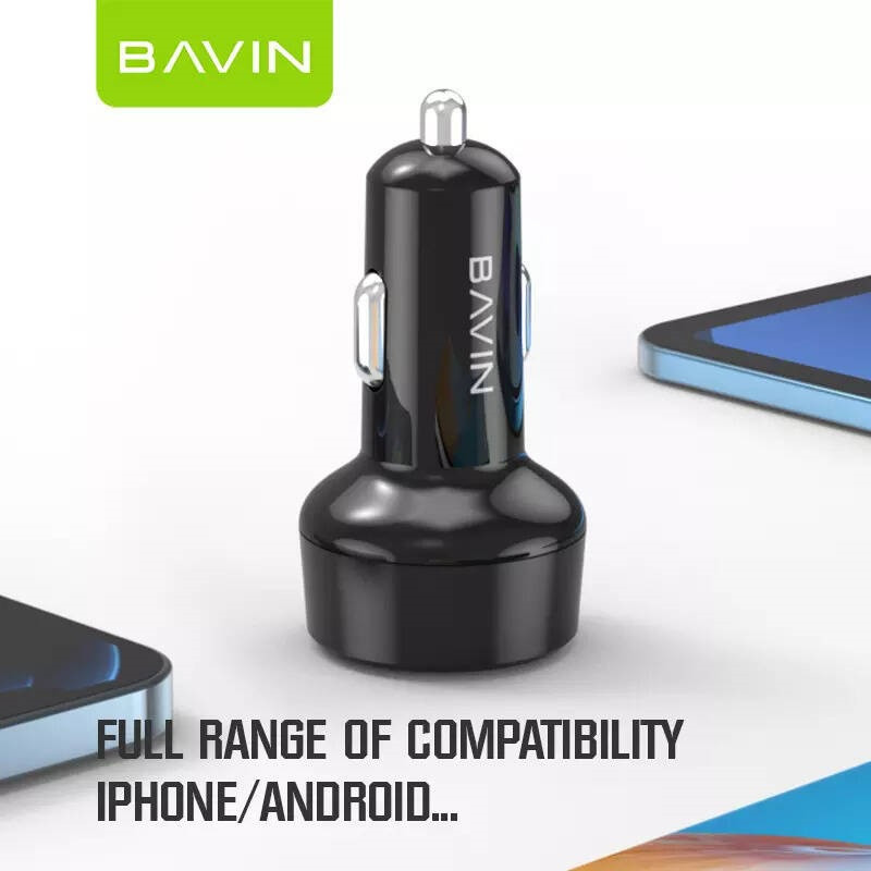 شارژر فندکی فست شارژ Bavin PC310 2.4A 12W + کابل تایپ سی