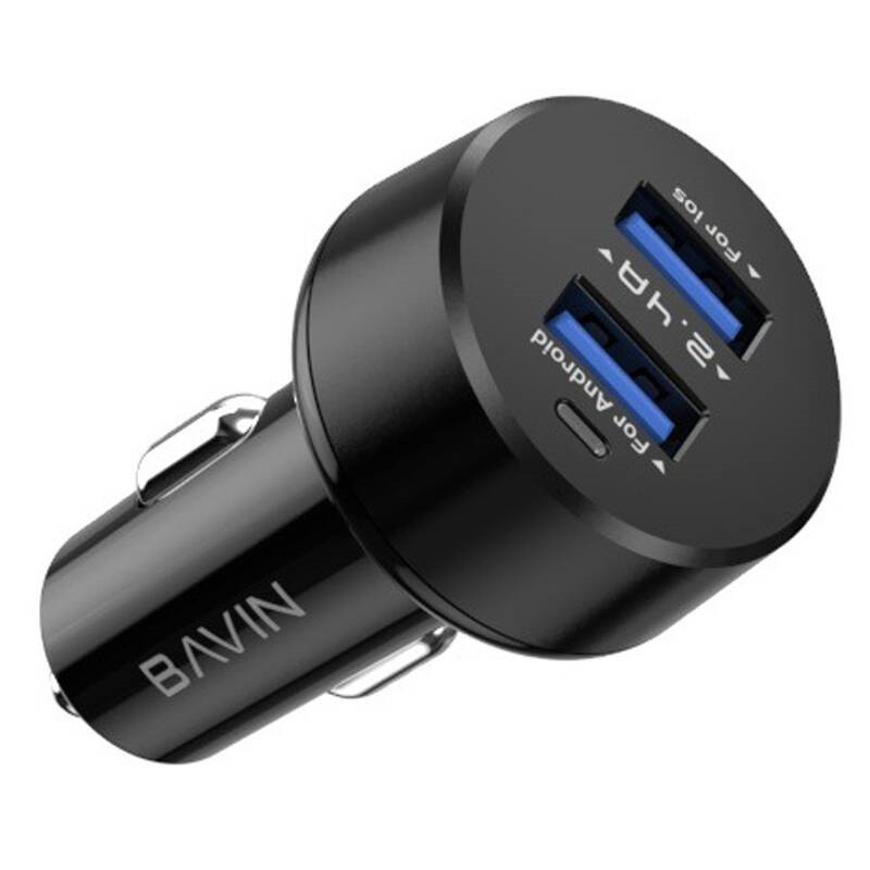 شارژر فندکی فست شارژ Bavin PC310 2.4A 12W + کابل تایپ سی