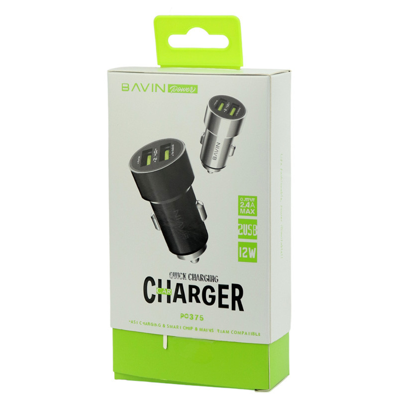 شارژر فندکی فست شارژ Bavin PC375 2.4A 12W + کابل تایپ سی