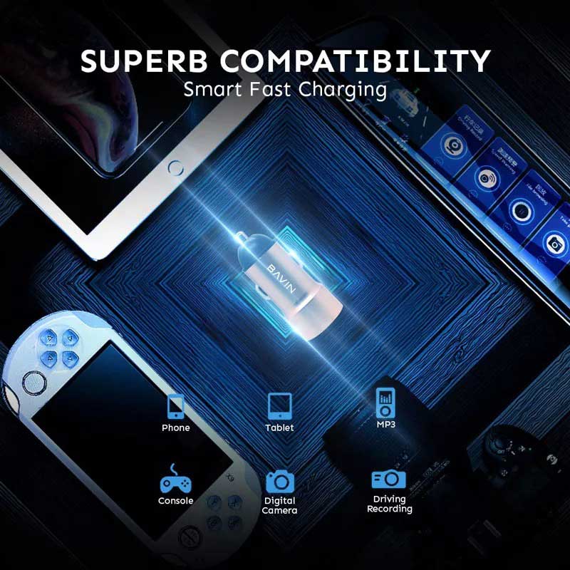 شارژر فندکی فست شارژ Bavin PC375 2.4A 12W + کابل تایپ سی