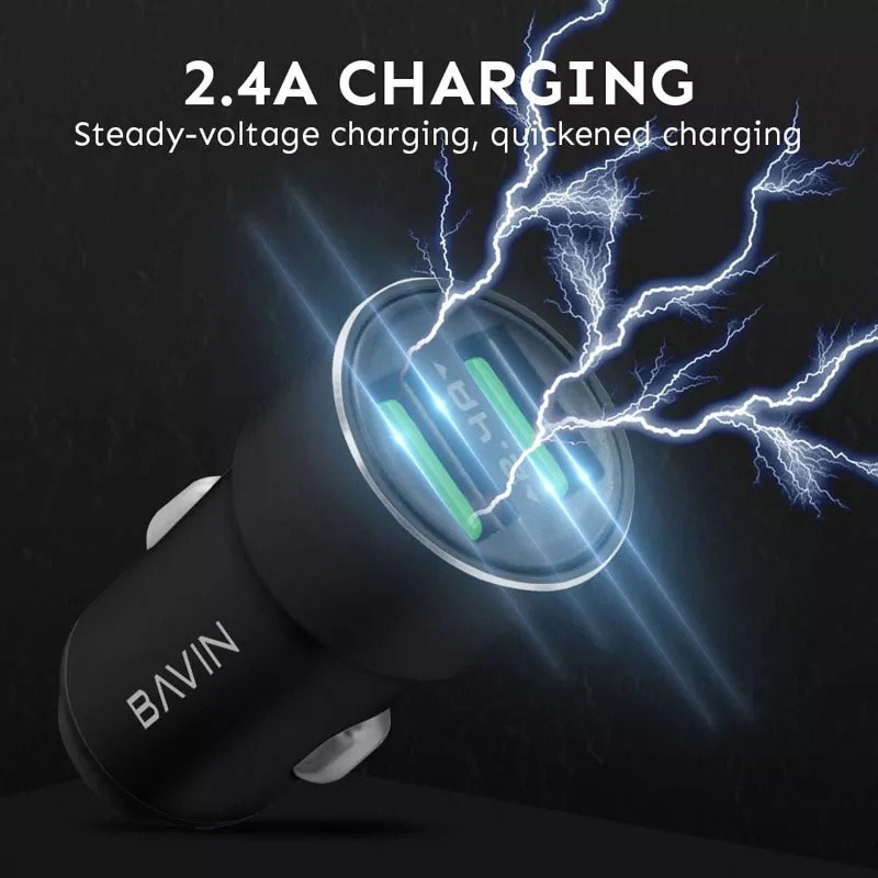 شارژر فندکی فست شارژ Bavin PC375 2.4A 12W + کابل تایپ سی