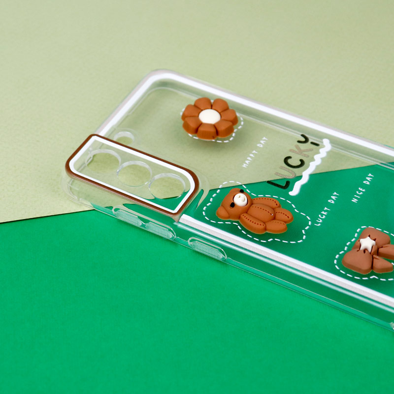 قاب عروسکی خرس بیسکویتی محافظ لنزدار Samsung Galaxy S21 FE 5G