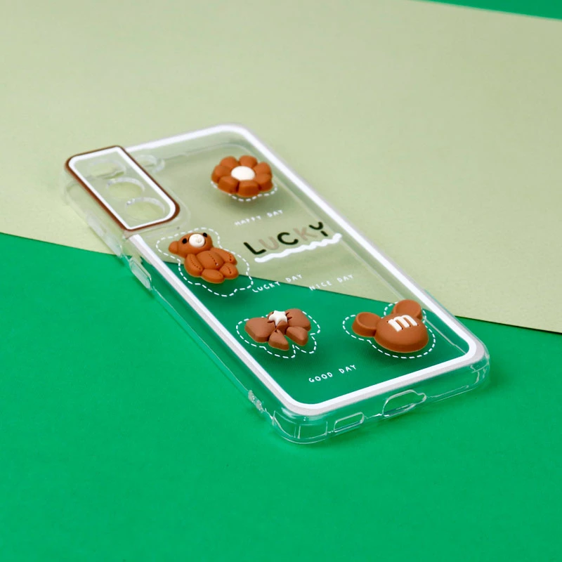 قاب عروسکی خرس بیسکویتی محافظ لنزدار Samsung Galaxy S21 FE 5G