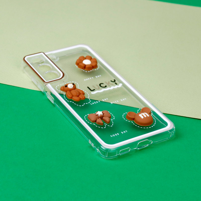 قاب عروسکی خرس بیسکویتی محافظ لنزدار Samsung Galaxy S21 FE 5G