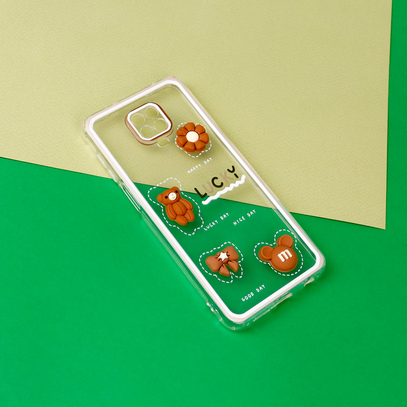 قاب عروسکی خرس بیسکویتی محافظ لنزدار Xiaomi Redmi Note 9s