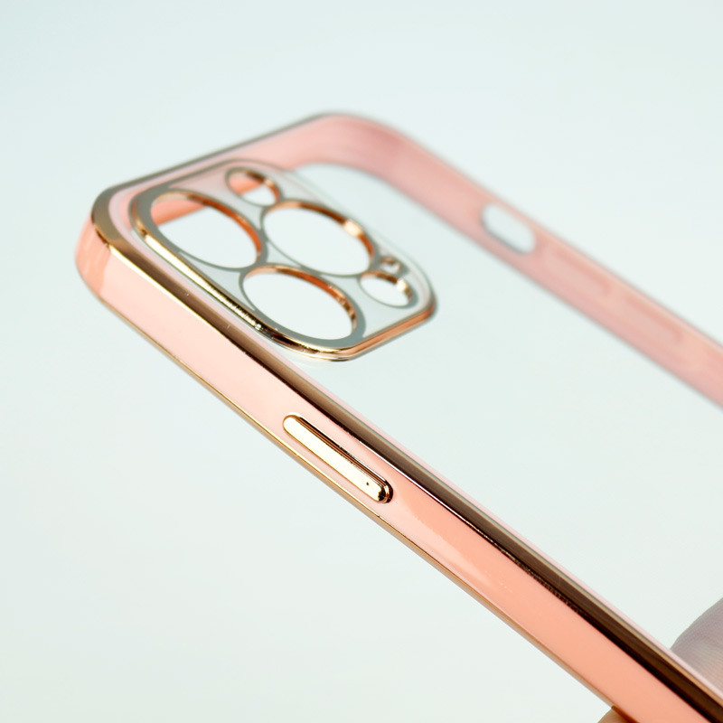 قاب ژله ای ساده دور رنگی محافظ لنزدار iPhone 13 Pro صورتی