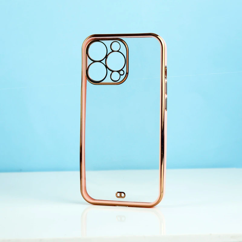 قاب ژله ای ساده دور رنگی محافظ لنزدار iPhone 13 Pro صورتی