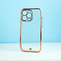 قاب ژله ای ساده دور رنگی محافظ لنزدار iPhone 13 Pro صورتی