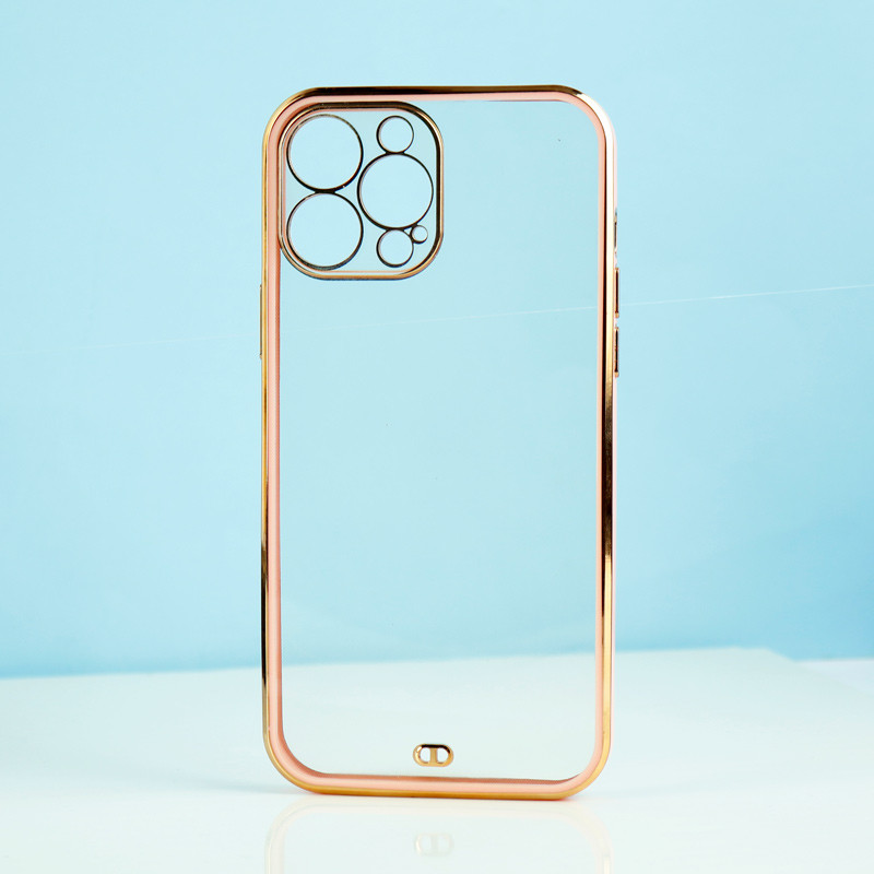 قاب ژله ای ساده دور رنگی محافظ لنزدار iPhone 13 Pro Max صورتی
