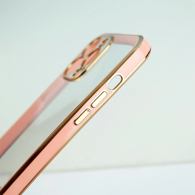 قاب ژله ای ساده دور رنگی محافظ لنزدار iPhone 13 Pro Max صورتی