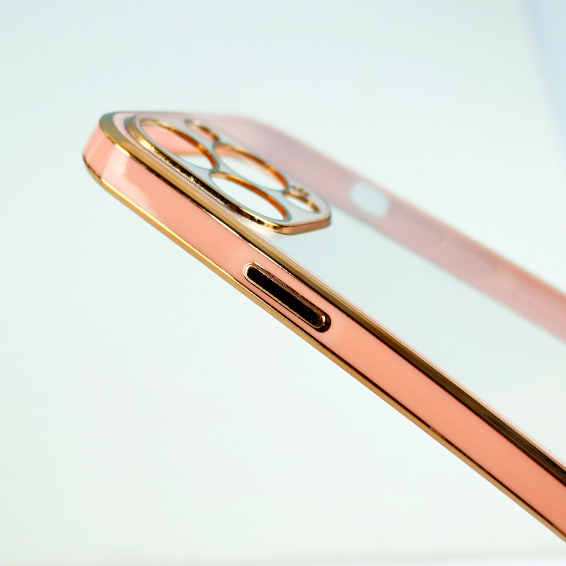 قاب ژله ای ساده دور رنگی محافظ لنزدار iPhone 13 Pro Max صورتی