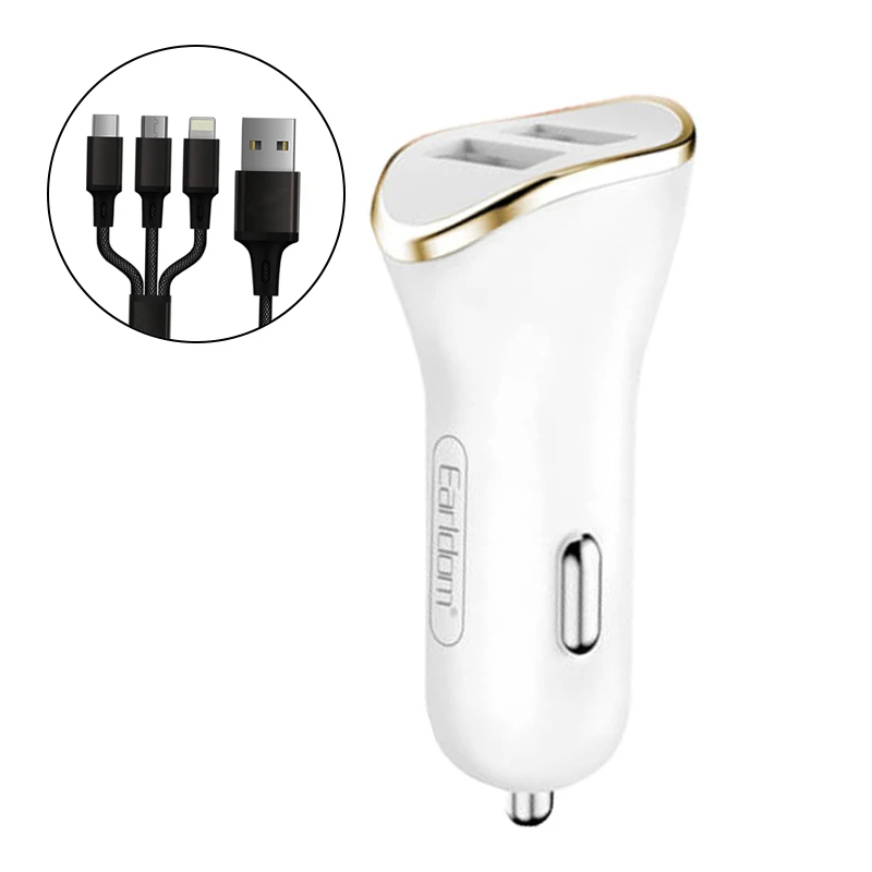 شارژر فندکی فست شارژ Earldom ES-120 2.1A QC3.0 + کابل 3 سر