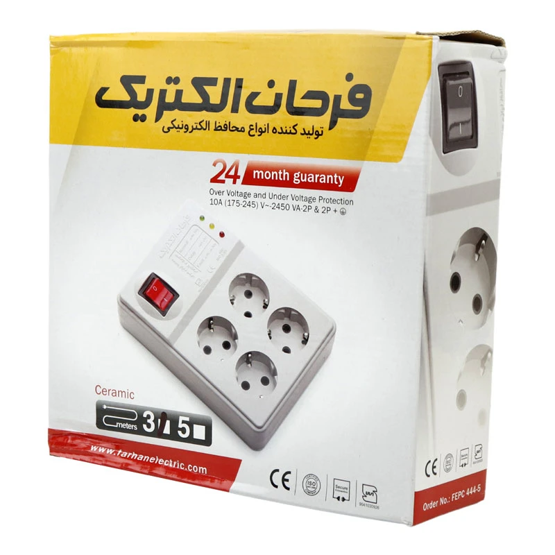محافظ برق صوتی تصویری 4 خانه ارت دار فرحان الکتریک با کابل 3 متری Farhan Electric FEPS4445