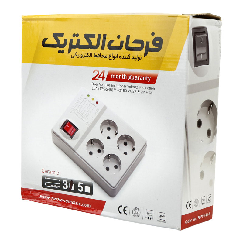 محافظ برق صوتی تصویری 4 خانه ارت دار فرحان الکتریک با کابل 3 متری Farhan Electric FEPS4445