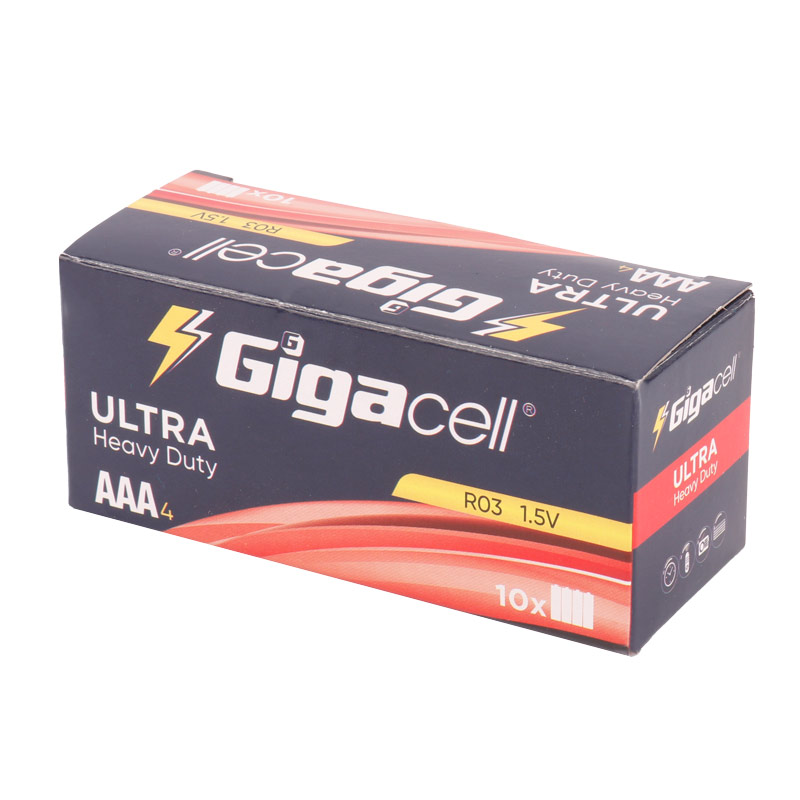باتری چهارتایی نیم قلمی Gigacell Ultra Heavy Duty R03 1.5V AAA بسته 40 عددی شرینک