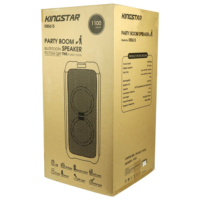 اسپیکر چمدانی بلوتوثی رم و فلش خور KingStar KBS615 + میکروفون و ریموت کنترل