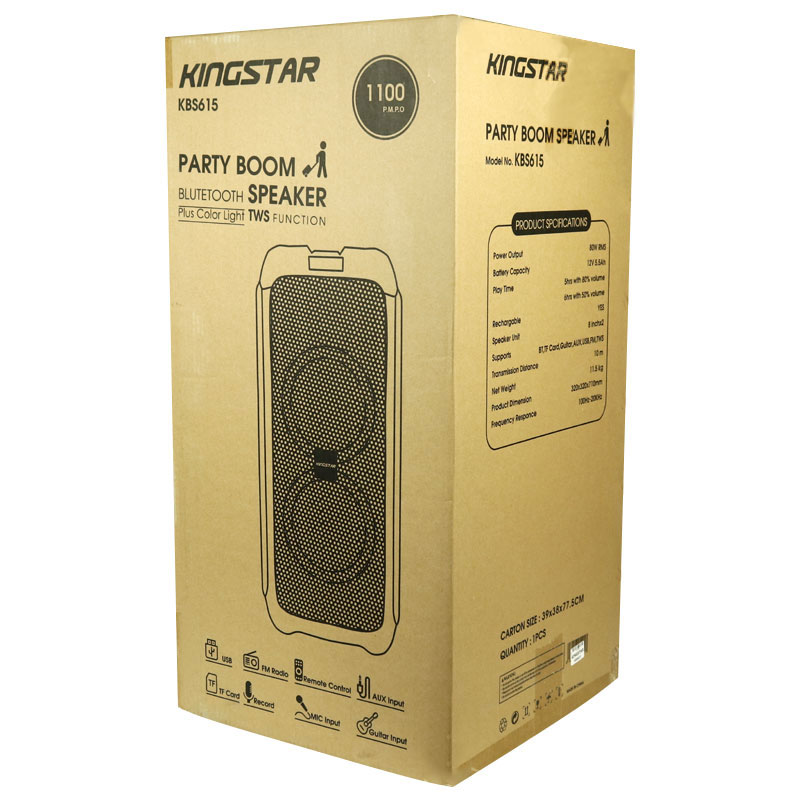 اسپیکر چمدانی بلوتوثی رم و فلش خور KingStar KBS615 + میکروفون و ریموت کنترل