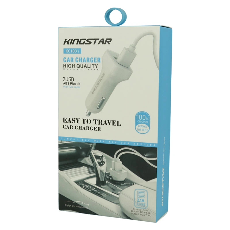شارژر فندکی KingStar KC103i 2.1A + کابل آیفونی