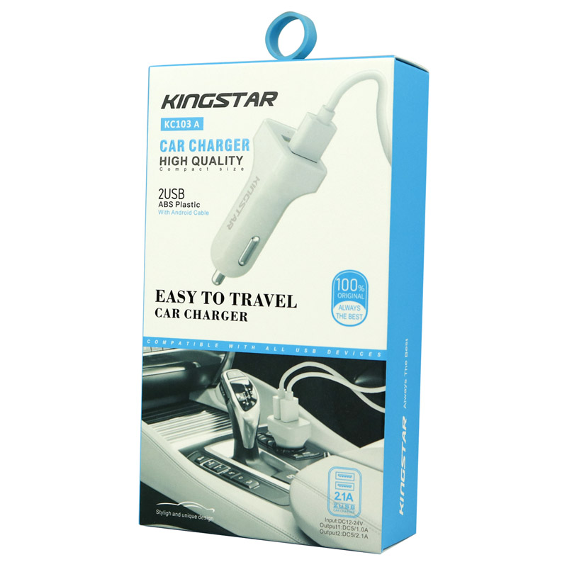 شارژر فندکی KingStar KC103A 2.1A + کابل میکرو یو اس بی
