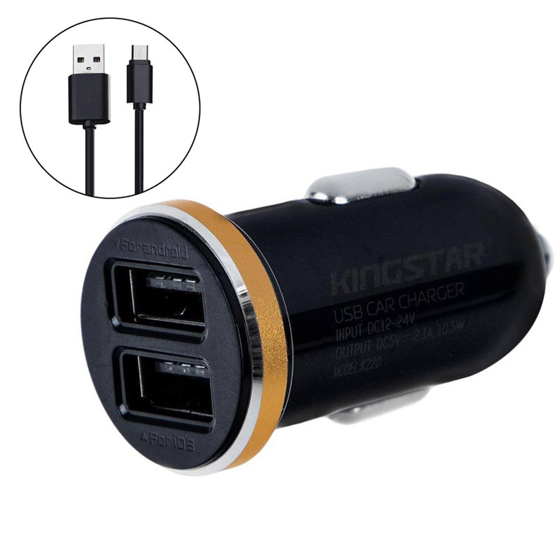 شارژر فندکی فست شارژ KingStar KC110A 2.1A 10.5W + کابل میکرو یو اس بی