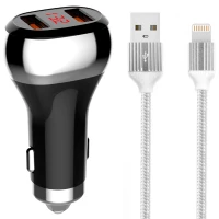 شارژر فندکی فست شارژ Ldnio C2 3A QC3.0 PD 36W + کابل آیفونی