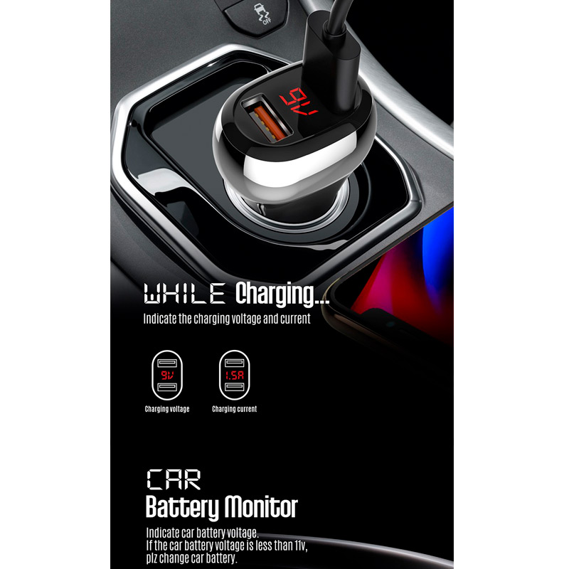 شارژر فندکی فست شارژ Ldnio C2 3A QC3.0 PD 36W + کابل آیفونی