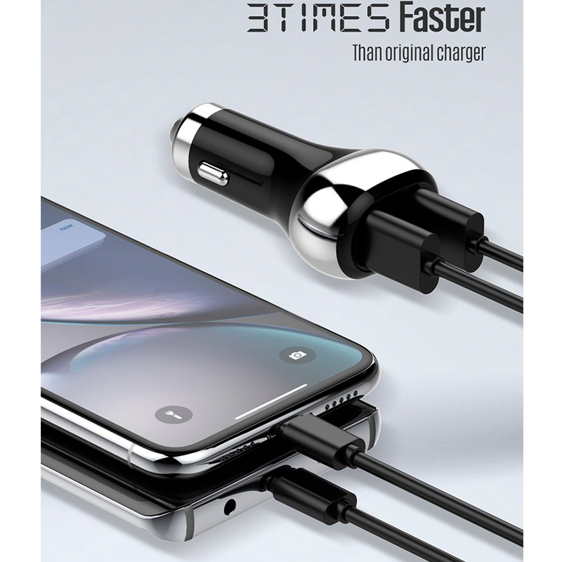 شارژر فندکی فست شارژ Ldnio C2 3A QC3.0 PD 36W + کابل آیفونی