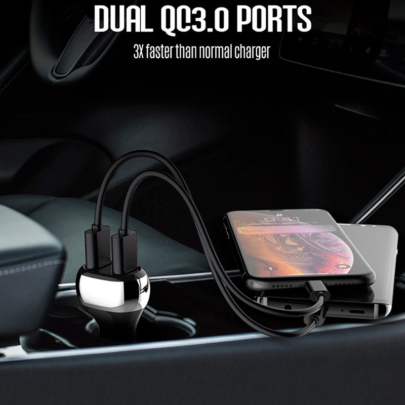 شارژر فندکی فست شارژ Ldnio C2 3A QC3.0 36W + کابل آیفونی