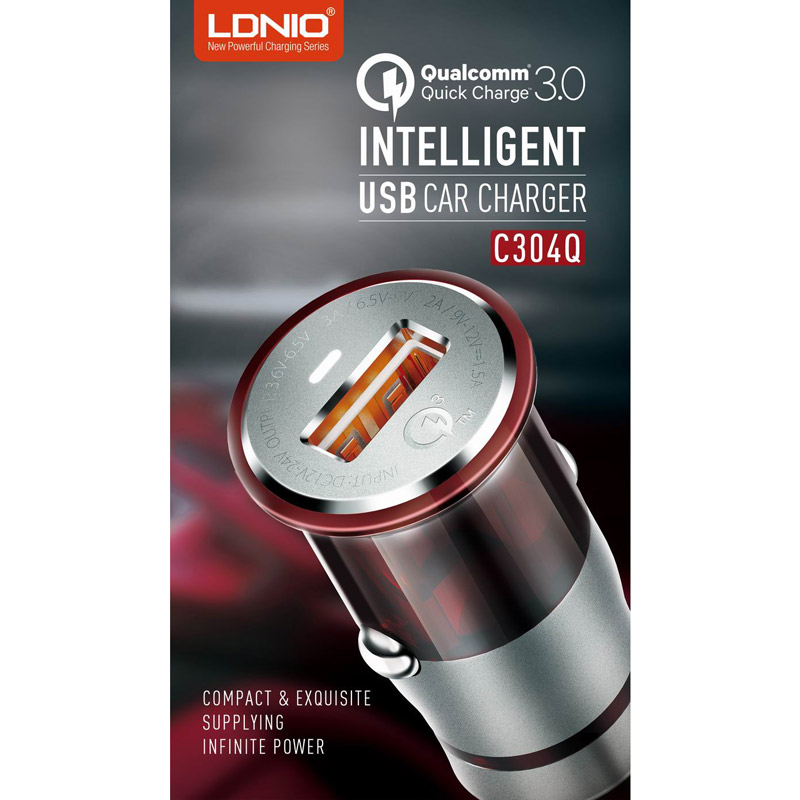 شارژر فندکی فست شارژ Ldnio C304Q 3A QC3.0 PD 18W + کابل آیفونی