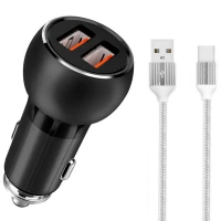 شارژر فندکی فست شارژ Ldnio C503Q 3A QC3.0 PD 36W + کابل تایپ سی