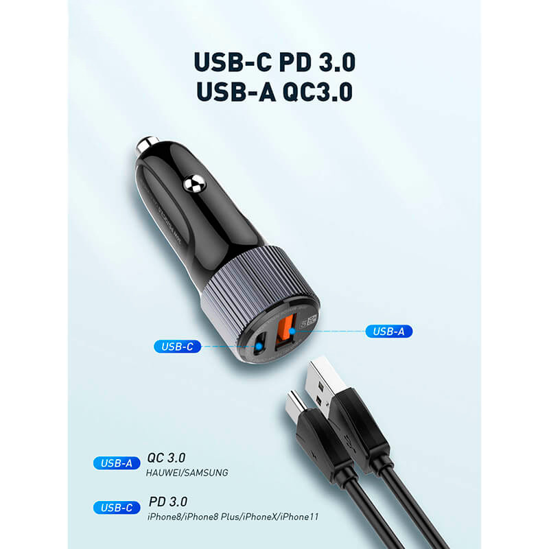 شارژر فندکی فست شارژ Ldnio C510Q 2.4A QC3.0 PD 38W + کابل تایپ سی