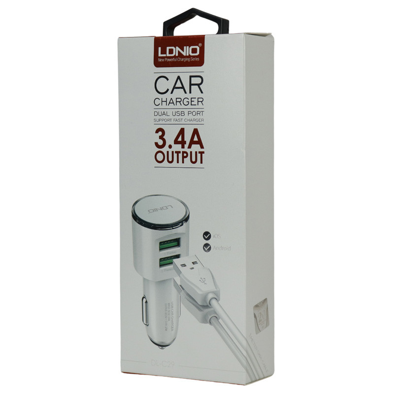شارژر فندکی Ldnio DL-C29 3.4A 17W + کابل تایپ سی