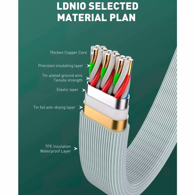 کابل 3 سر فست شارژ Ldnio LC130 3.8A 45cm
