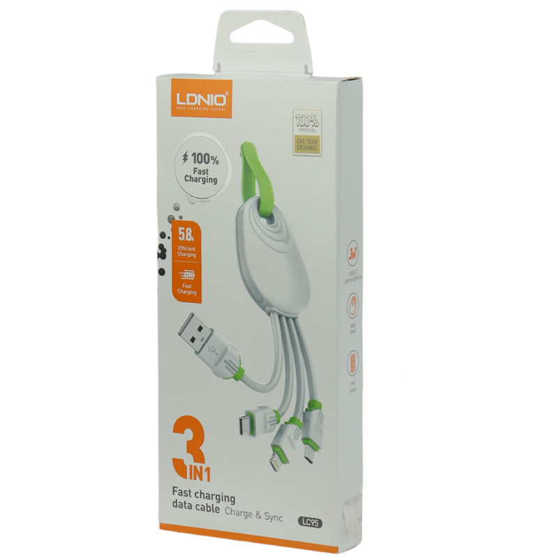 کابل 3 سر فست شارژ Ldnio LC95 5.8A 7cm