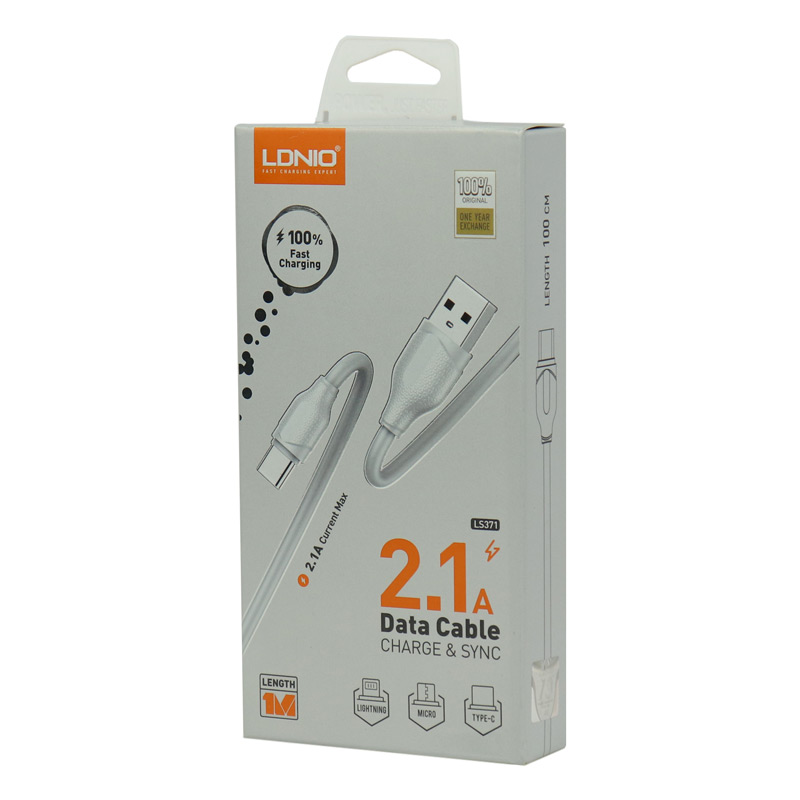 کابل آیفونی فست شارژ Ldnio LS371 2.1A 1m