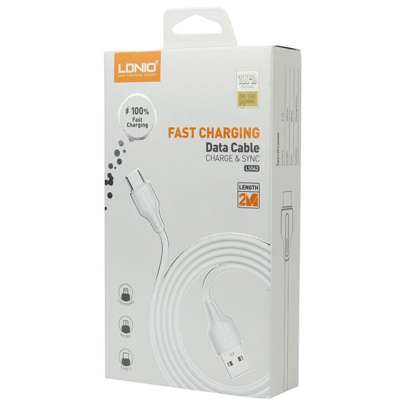 کابل آیفونی فست شارژ Ldnio LS542 2.1A 2m