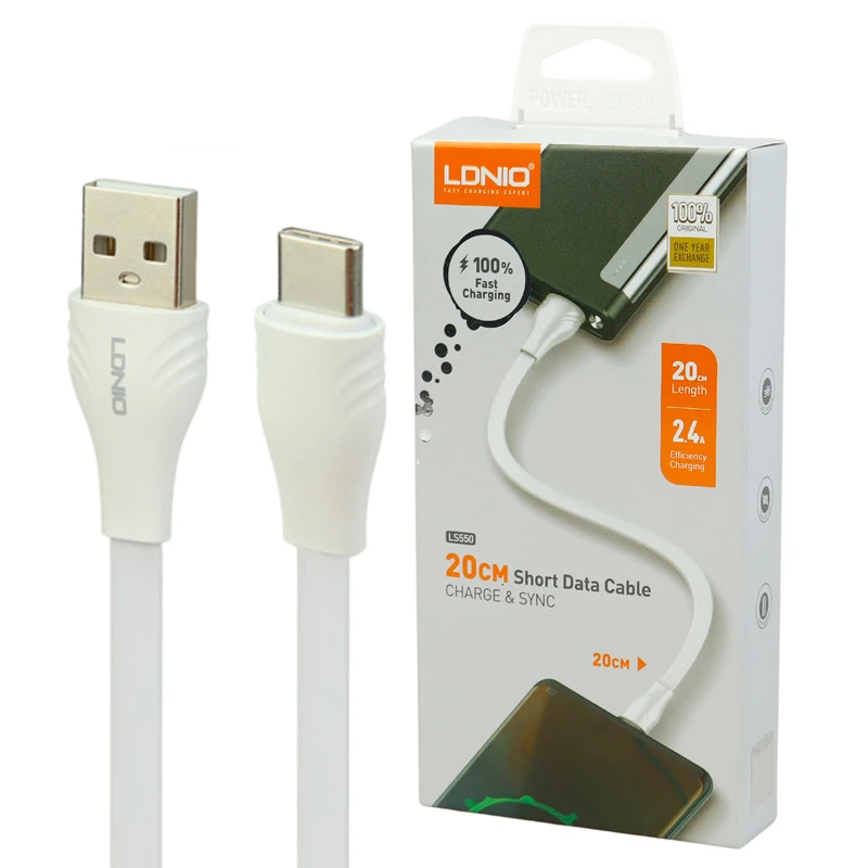 کابل کوتاه تایپ سی فست شارژ 2.4 آمپر الدینیو LS550 طول 20 سانتی متر